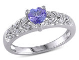 2/5 Carat (ctw) Tanzanite Heart Ring in Sterling Silver with Diamond Accent